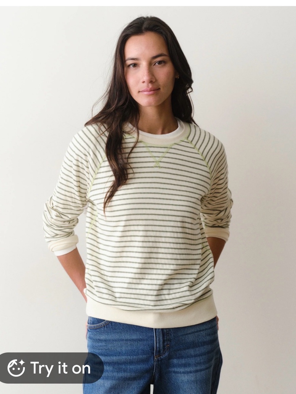 Marine Layer Striped Crewneck Pullover Sweater - Cream/Olive M